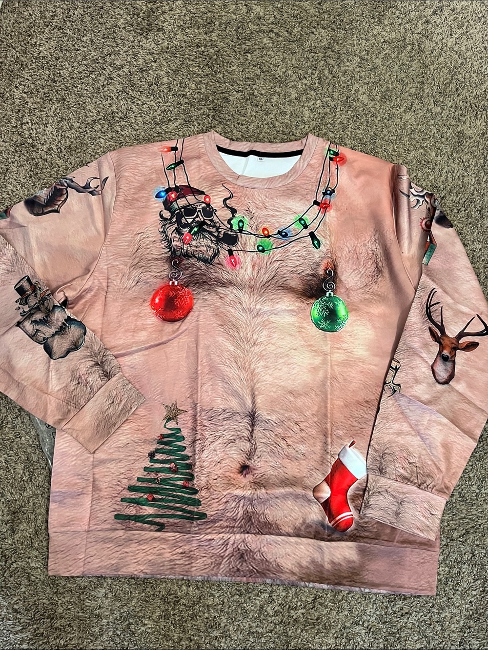 Ugly Sweater Chest Print Sweatshirt - Pink